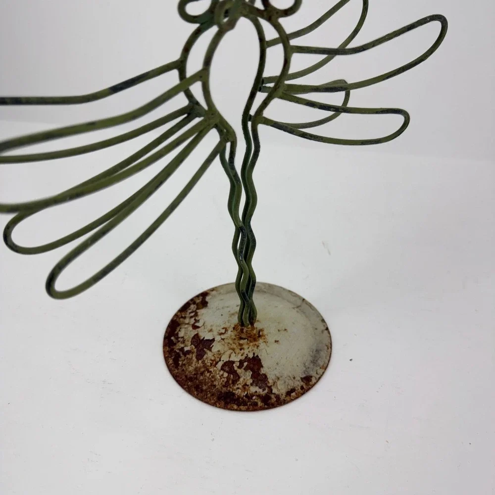 Vintage‎ Green Metal Wire Dragonfly Candle Holder Rustic Garden Decor 14.5 Inch